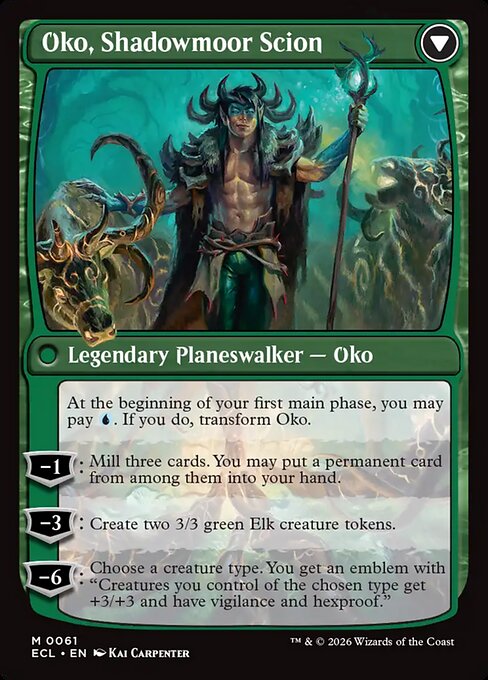 Oko, Lorwyn Liege // Oko, Shadowmoor Scion, reverse face, catalog image