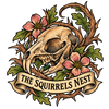 The Squirrels Nest transparent skull and flowers logo
